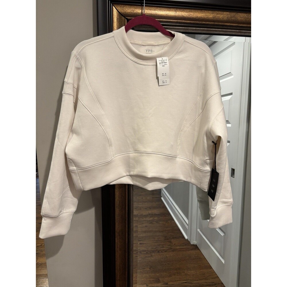 Abercrombie YPB neoKNIT Cropped Crewneck Sweatshirt Cream Size Small NWT